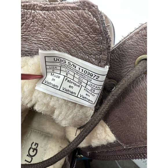 UGG Jaidyn boots size 8 Brown Leather Booties Buckle Lace Side Zip Sherpa Lined - Picture 15 of 15